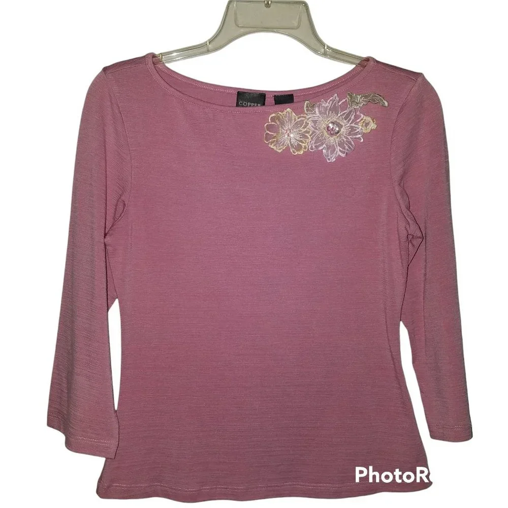 Copper Key Junior Pre-Teen  Blouse with‎ Embroidery Lace Sequin Flowers